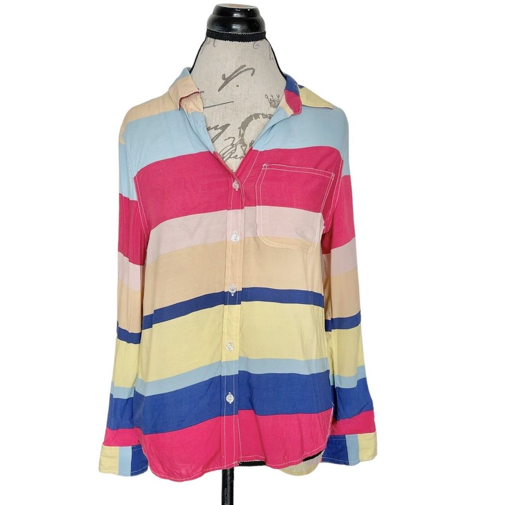 Velvet Heart Womens Button Down Shirt Size Small Striped Colorful Long Sleeve